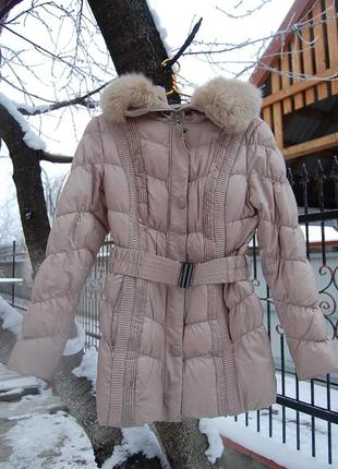 Зимний теплый бежевый пуховик куртка песец 38р5 фото