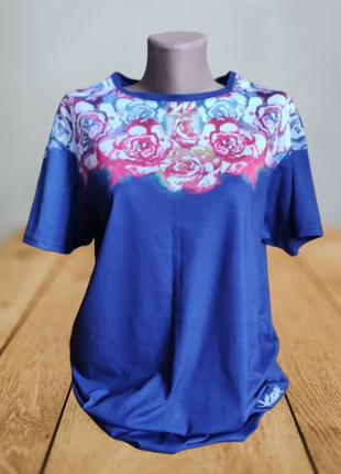 Классная удлиненная футболка с цветочным принтом (турция)
