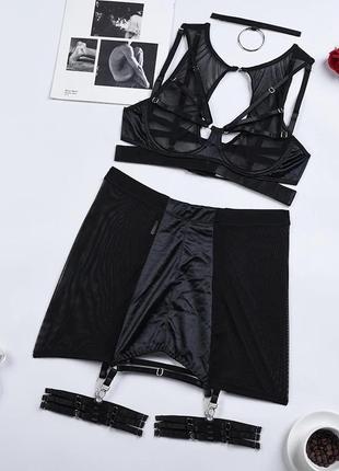 Сексуальный комплект нижнего белья с чокером и юбкой4 фото