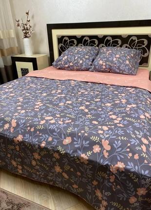 Комплект постельного белья натуральный двухсторонний бязь голд  сюзанна серо - розового цвета