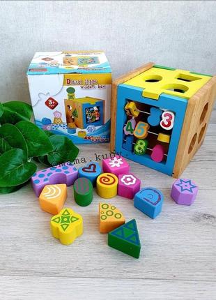 Дерев'яна іграшка куб wd1902 логіка-сортер