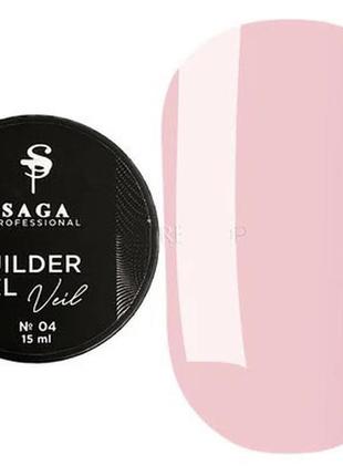 Гель для нарощування saga professional builder gel veil 04 (ніжно-рожевий), 15 мл