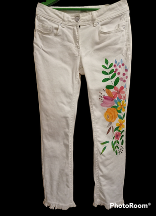 Роскошные белоснежные джинсы с росписью, р.-46-48