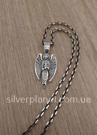 Серебряная цепочка и кулон ангел хранитель серебро. якорная цепь и подвеска ладанка ангел хранитель7 фото