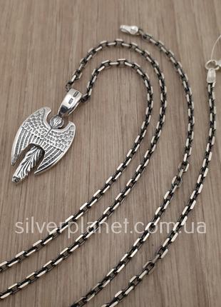 Серебряная цепочка и кулон ангел хранитель серебро. якорная цепь и подвеска ладанка ангел хранитель3 фото