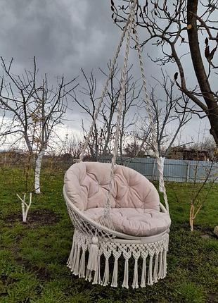 Подвесное кресло качели плетеное макраме 3