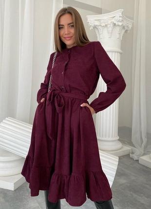 Вельветова сукня-сорочка міді
