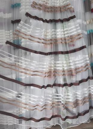 Тюль полосками беж белая коричневая турецкая современная штора занавеска гардина