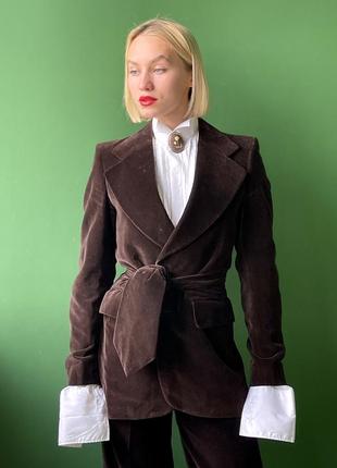 Эксклюзивный винтажный коричневый белый шоколадный костюм из бархата s m3 фото