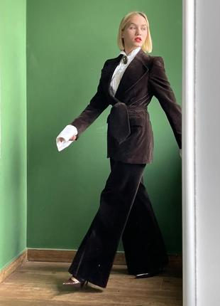 Эксклюзивный винтажный коричневый белый шоколадный костюм из бархата s m2 фото