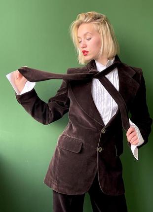 Эксклюзивный винтажный коричневый белый шоколадный костюм из бархата s m4 фото