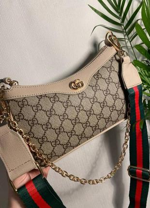 Женская сумка 2 в 1 туречки, сумка беж в стиле gucci гуччи3 фото