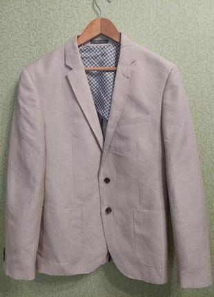 Лняной пиджак свободного кроя оверсайз бежевого цвета3 фото