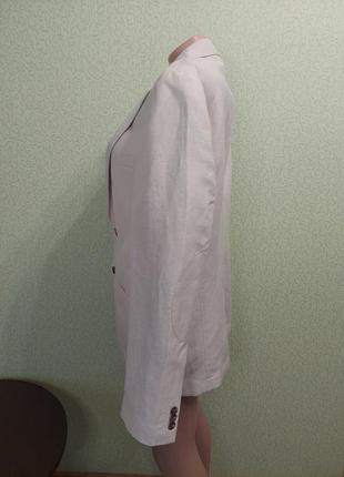 Лняной пиджак свободного кроя оверсайз бежевого цвета5 фото