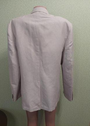 Лняной пиджак свободного кроя оверсайз бежевого цвета6 фото