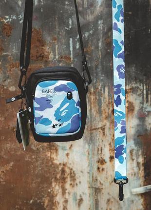Барсетка bape синяя сумка через плечо мужская / женская3 фото