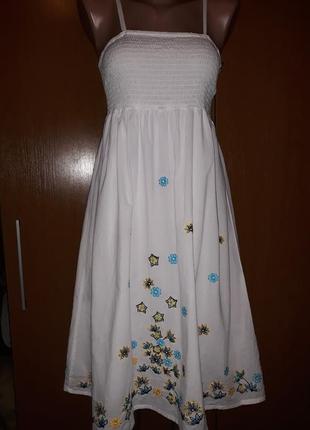 Белоснежный красивый сарафан с вышивкой индия р.44-46