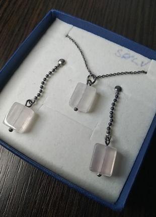 Bjorklund элитный серебряный набор колье и серьги розовый кварц