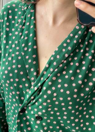 Зелена блуза в горох із віскози на ґудзиках 1+1=36 фото