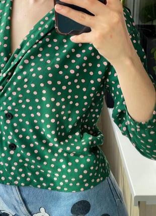 Зелена блуза в горох із віскози на ґудзиках 1+1=39 фото