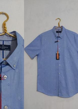Котоновая рубашка, шведка с коротким рукавом blue harbour  m&s2 фото