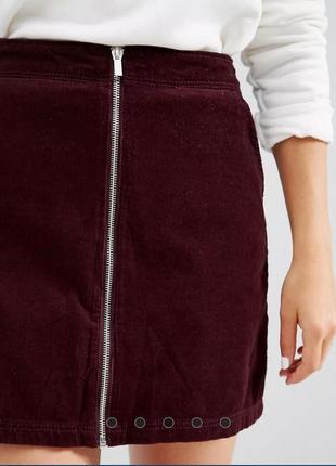 New look zip front skirt юбка с молнией вельвет