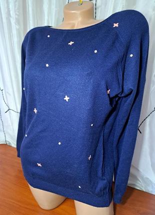 Кофта 💙 звезды 50 48 46 р синяя женская свитер джемпер женский размеры р