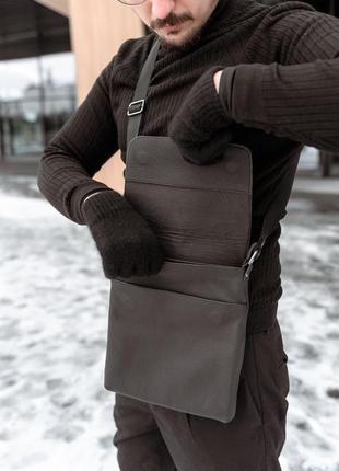 Мужская сумка через плечо с клапаном, мессенджер из натуральной кожи вместительная барсетка3 фото