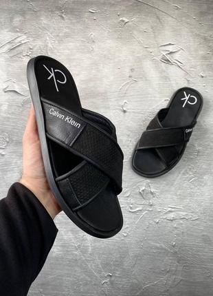 Стильные шлепанцы, шлепки кельвин клейн calvin klein черные кожаные/кожа замшевые/замша мужские летние (на лето 2023-2024)