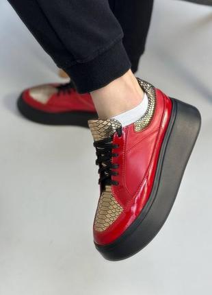 Эксклюзивные кроссовки из натуральной итальянской кожи и замша женские на платформе