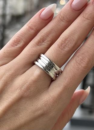 Серебряное и золотое кольцо пружинка  широкое массивное в стиле булгари bvlgari 16 размер2 фото