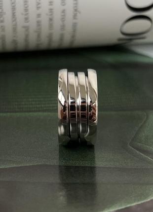 Серебряное и золотое кольцо пружинка  широкое массивное в стиле булгари bvlgari 16 размер5 фото