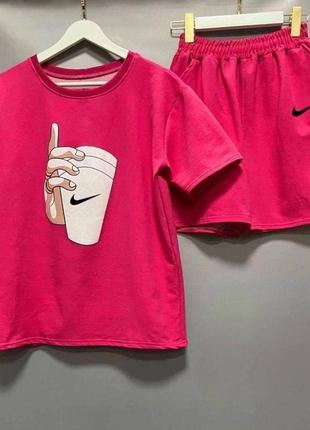 Літній спортивний оверсайз комплект малина 42-48