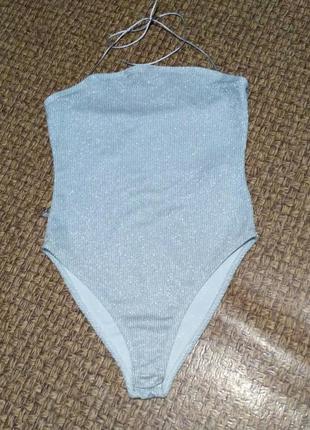 Топ боди серебряный блестящий рубчик р.м