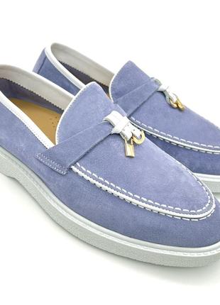 Голубые женские туфли лоферы bengzo baldini.