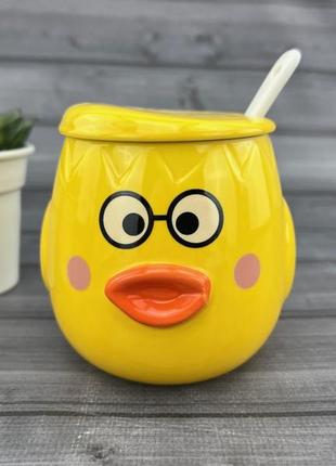 Керамическая чашка с крышкой ducky face желтая