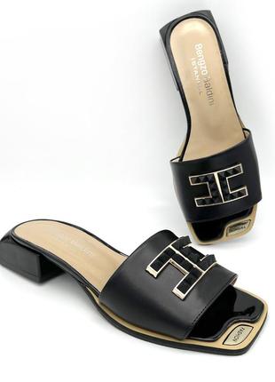 Кожаные женские шлепанцы bengzo baldini черные.