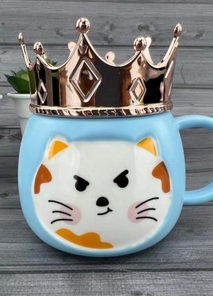 Керамічна чашка з кришкою kitty king блакитна