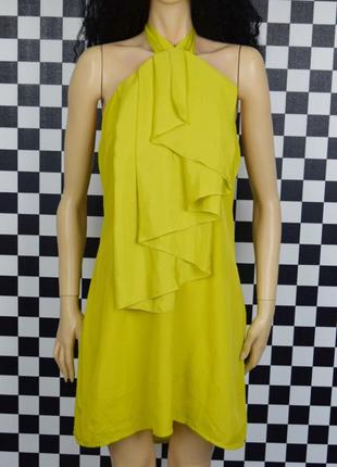 Лимонное яркое актуальное атласное платье3 фото