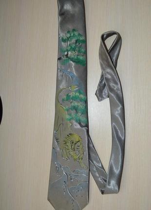 Шелковый галстук "лев" с ручной росписью.эксклюзив.стилягам!