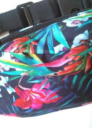 Новая бананка, барыжка, сумка на пояс, поясная сумка черная с цветами лилий лилия4 фото