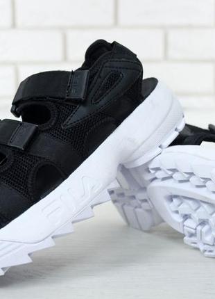 Fila disruptor sandals black\white, сандали фила5 фото