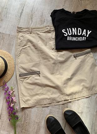 Юбка в стиле сафари с карманами за колено коттон 46р. юбка батал