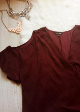 Бордовая блуза на запах с открытыми плечами марсала батал большой размер шифон вырез2 фото