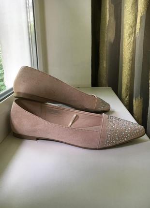 Пудровые туфельки балетки с острым носиком на платформе4 фото
