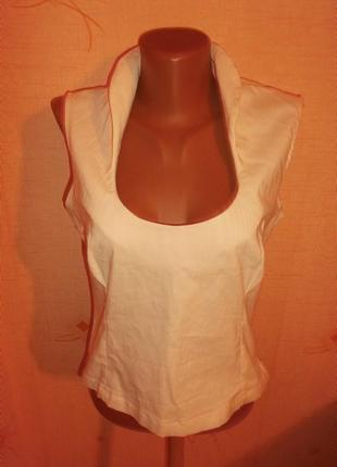 Блузочка майка з комір шалька стоичкой біла стречь розпродаж р. l - new look