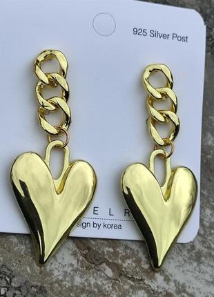Сережки серце на ланцюжку, 6см