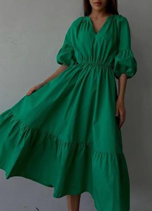 Женское платье миди нарядное пышное длинное белое зеленое малиновое натуральное хлопок котон7 фото