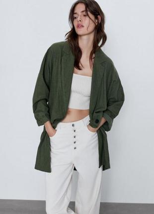 Піджак блейзер zara rustic із суміші бавовни та льону