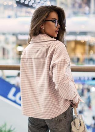 Куртка-рубашка женская в клетку кашемировая короткая розовая2 фото